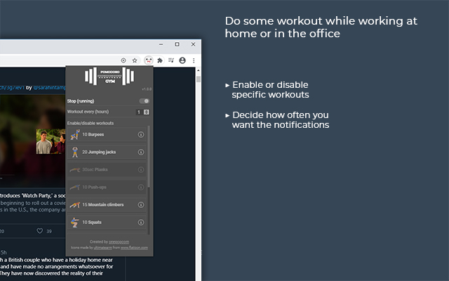 Pomodoro GYM from Chrome web store to be run with OffiDocs Chromium online Pomodoro GYM from Chrome web store to be run with OffiDocs Chromium online