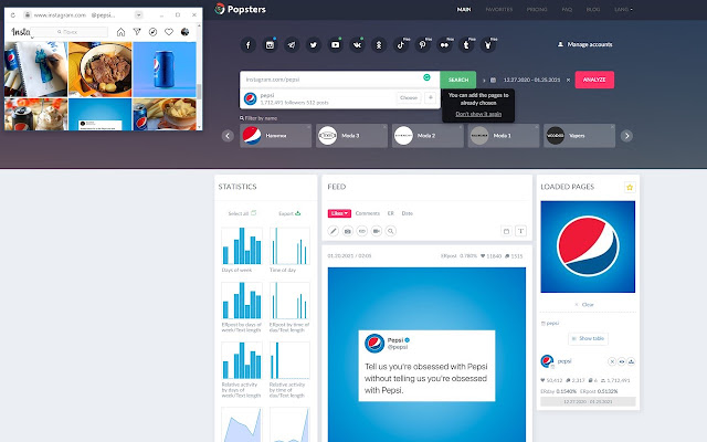 Popsters Addon for Instagram analysis from Chrome web store to be run with OffiDocs Chromium online Popsters Addon for Instagram analysis from Chrome web store to be run with OffiDocs Chromium online