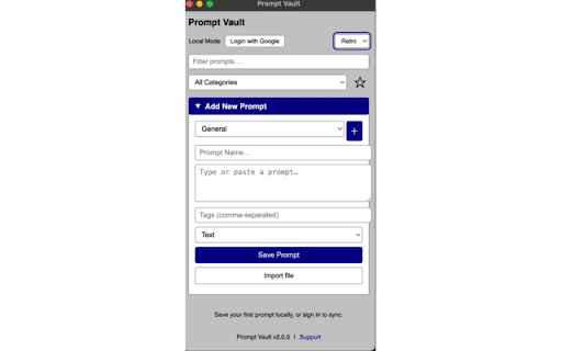Prompt Vault from Chrome web store to be run with OffiDocs Chromium online Prompt Vault from Chrome web store to be run with OffiDocs Chromium online
