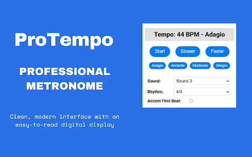 ProTempo Professional Metronome from Chrome web store to be run with OffiDocs Chromium online ProTempo Professional Metronome from Chrome web store to be run with OffiDocs Chromium online