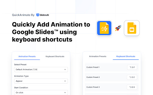 QuickAnimate for Google Slides™ from Chrome web store to be run with OffiDocs Chromium online QuickAnimate for Google Slides™ from Chrome web store to be run with OffiDocs Chromium online