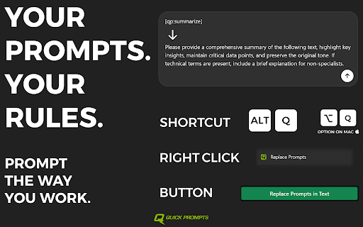 Quick Prompts from Chrome web store to be run with OffiDocs Chromium online Quick Prompts from Chrome web store to be run with OffiDocs Chromium online