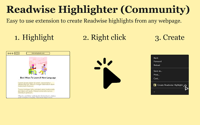 Readwise Highlighter (Community) from Chrome web store to be run with OffiDocs Chromium online Readwise Highlighter (Community) from Chrome web store to be run with OffiDocs Chromium online