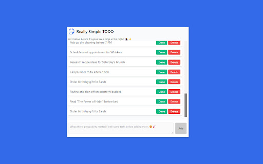 Really Simple TODO from Chrome web store to be run with OffiDocs Chromium online Really Simple TODO from Chrome web store to be run with OffiDocs Chromium online