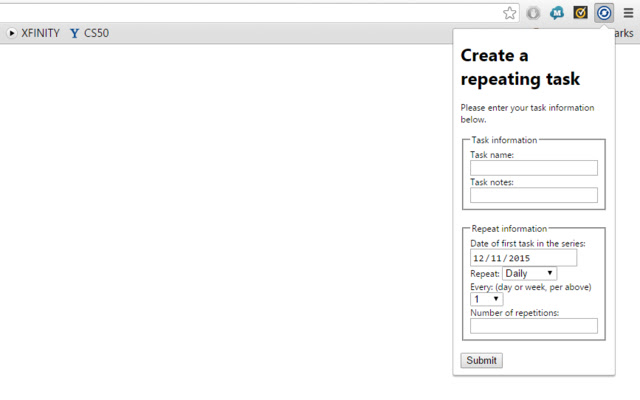 Repeating Task Creator from Chrome web store to be run with OffiDocs Chromium online Repeating Task Creator from Chrome web store to be run with OffiDocs Chromium online