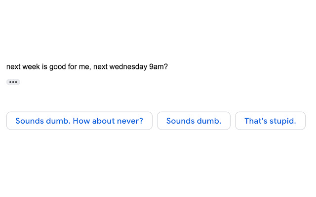 Rude Gmail Smart Reply from Chrome web store to be run with OffiDocs Chromium online Rude Gmail Smart Reply from Chrome web store to be run with OffiDocs Chromium online