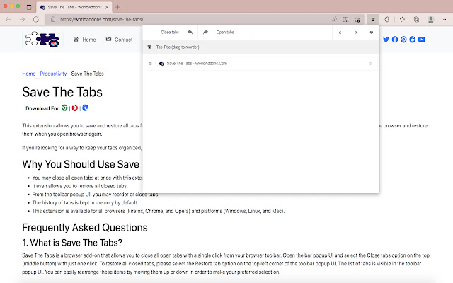 Save The Tabs from Chrome web store to be run with OffiDocs Chromium online Save The Tabs from Chrome web store to be run with OffiDocs Chromium online