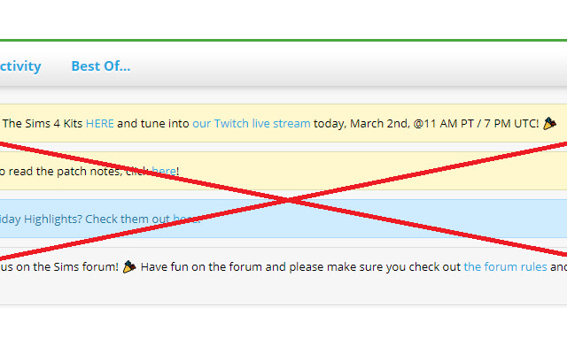 Sims.com Announcement Remover from Chrome web store to be run with OffiDocs Chromium online Sims.com Announcement Remover from Chrome web store to be run with OffiDocs Chromium online