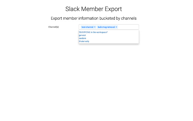 Slack Channel Membership Exporter from Chrome web store to be run with OffiDocs Chromium online Slack Channel Membership Exporter from Chrome web store to be run with OffiDocs Chromium online