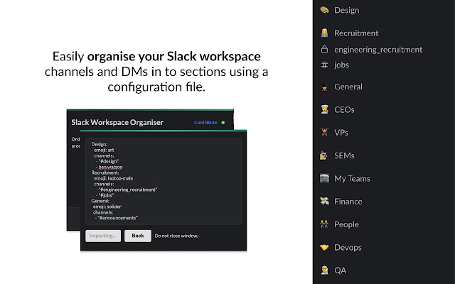Slack Workspace Organiser from Chrome web store to be run with OffiDocs Chromium online Slack Workspace Organiser from Chrome web store to be run with OffiDocs Chromium online