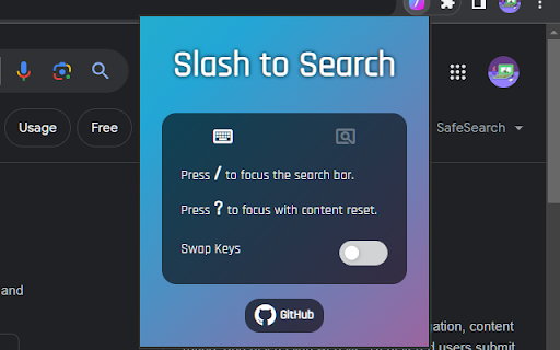Slash to Search from Chrome web store to be run with OffiDocs Chromium online Slash to Search from Chrome web store to be run with OffiDocs Chromium online