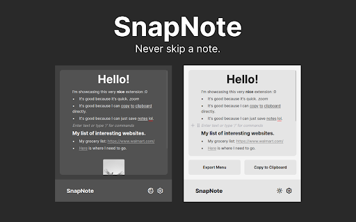 Snap Note from Chrome web store to be run with OffiDocs Chromium online Snap Note from Chrome web store to be run with OffiDocs Chromium online