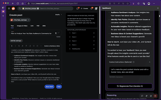 SpellReach: Craft Reddit Posts with AI Magic from Chrome web store to be run with OffiDocs Chromium online SpellReach: Craft Reddit Posts with AI Magic from Chrome web store to be run with OffiDocs Chromium online