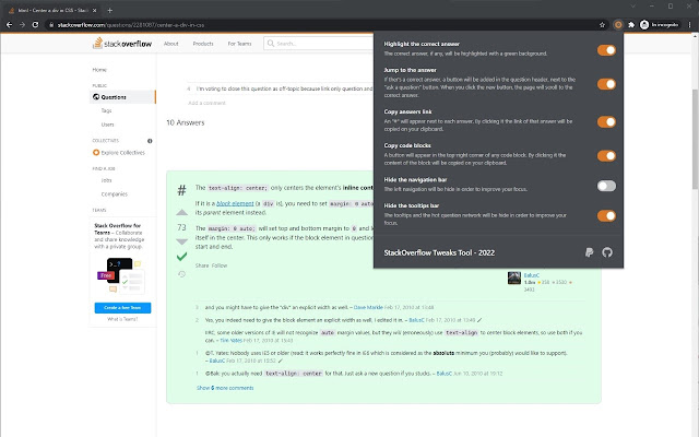 StackOverflow Tweaks Tool from Chrome web store to be run with OffiDocs Chromium online StackOverflow Tweaks Tool from Chrome web store to be run with OffiDocs Chromium online