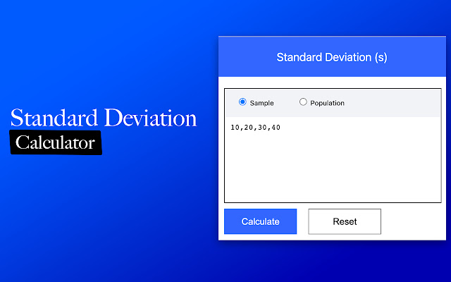 Standard Deviation Calculator from Chrome web store to be run with OffiDocs Chromium online Standard Deviation Calculator from Chrome web store to be run with OffiDocs Chromium online