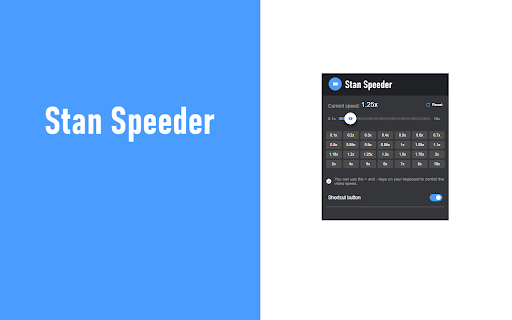 Stan Speeder: adjust playback speed from Chrome web store to be run with OffiDocs Chromium online Stan Speeder: adjust playback speed from Chrome web store to be run with OffiDocs Chromium online