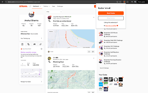 Strava kudo em all from Chrome web store to be run with OffiDocs Chromium online Strava kudo em all from Chrome web store to be run with OffiDocs Chromium online