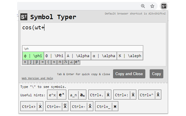 Symbol Typer Write Math and Symbols Easily from Chrome web store to be run with OffiDocs Chromium online Symbol Typer Write Math and Symbols Easily from Chrome web store to be run with OffiDocs Chromium online