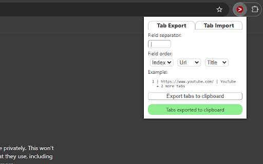 Tab Export from Chrome web store to be run with OffiDocs Chromium online Tab Export from Chrome web store to be run with OffiDocs Chromium online