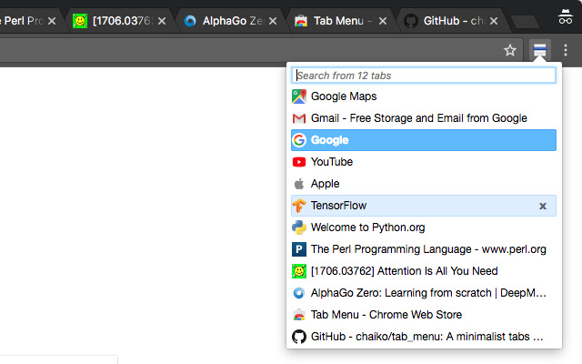 Tab Menu from Chrome web store to be run with OffiDocs Chromium online Tab Menu from Chrome web store to be run with OffiDocs Chromium online