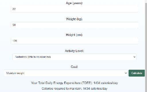 TDEE Calculator from Chrome web store to be run with OffiDocs Chromium online TDEE Calculator from Chrome web store to be run with OffiDocs Chromium online