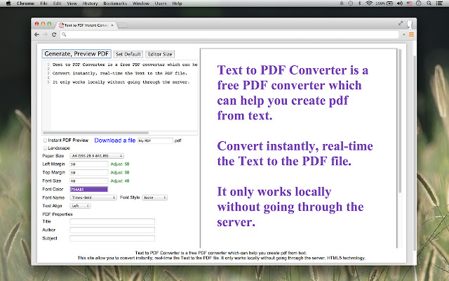 Text to PDF Instant Converter from Chrome web store to be run with OffiDocs Chromium online Text to PDF Instant Converter from Chrome web store to be run with OffiDocs Chromium online