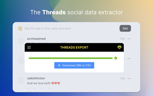 Threads Scraper Export Tool for Threads from Chrome web store to be run with OffiDocs Chromium online Threads Scraper Export Tool for Threads from Chrome web store to be run with OffiDocs Chromium online
