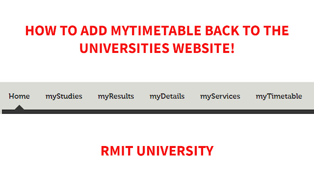 Timetable on myRMIT from Chrome web store to be run with OffiDocs Chromium online Timetable on myRMIT from Chrome web store to be run with OffiDocs Chromium online