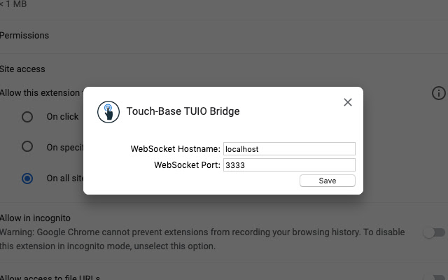 Touch Base TUIO Bridge from Chrome web store to be run with OffiDocs Chromium online Touch Base TUIO Bridge from Chrome web store to be run with OffiDocs Chromium online