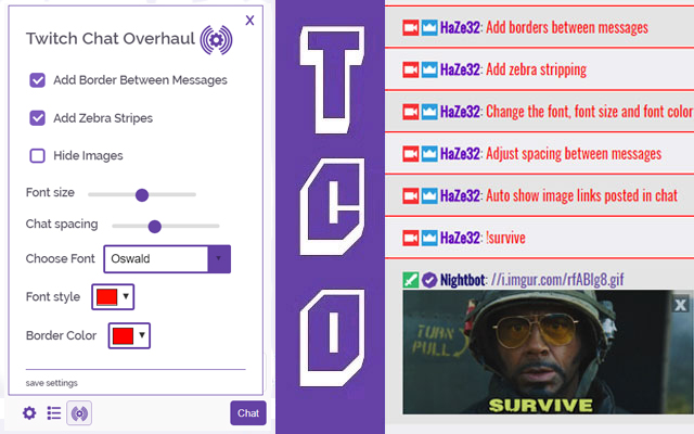 Twitch Chat Overhaul from Chrome web store to be run with OffiDocs Chromium online Twitch Chat Overhaul from Chrome web store to be run with OffiDocs Chromium online