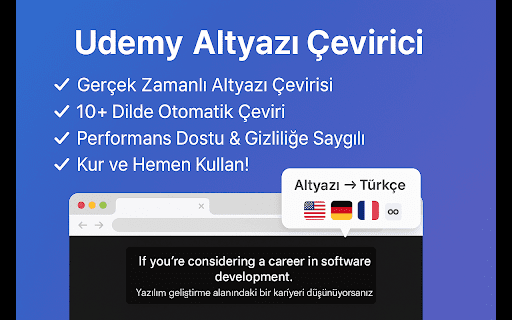 Udemy Altyazı Çevirici from Chrome web store to be run with OffiDocs Chromium online Udemy Altyazı Çevirici from Chrome web store to be run with OffiDocs Chromium online