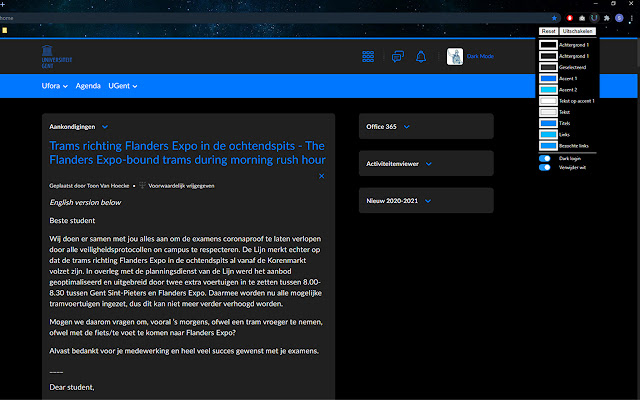 Ufora Dark Mode from Chrome web store to be run with OffiDocs Chromium online Ufora Dark Mode from Chrome web store to be run with OffiDocs Chromium online