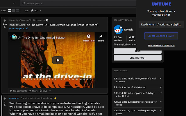 Untune Reddit music to youtube playlist from Chrome web store to be run with OffiDocs Chromium online Untune Reddit music to youtube playlist from Chrome web store to be run with OffiDocs Chromium online