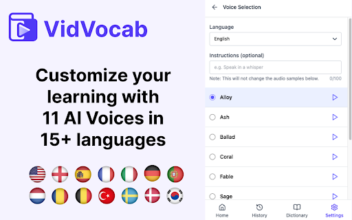 VidVocab Turn YouTube Videos Into Interactive Language Lessons from Chrome web store to be run with OffiDocs Chromium online VidVocab Turn YouTube Videos Into Interactive Language Lessons from Chrome web store to be run with OffiDocs Chromium online