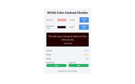 WCAG Color Contrast Checker from Chrome web store to be run with OffiDocs Chromium online WCAG Color Contrast Checker from Chrome web store to be run with OffiDocs Chromium online