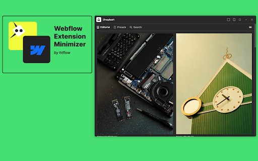 Webflow Extension Minimizer from Chrome web store to be run with OffiDocs Chromium online Webflow Extension Minimizer from Chrome web store to be run with OffiDocs Chromium online