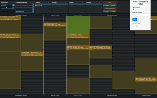 Wise Timetable Filter from Chrome web store to be run with OffiDocs Chromium online Wise Timetable Filter from Chrome web store to be run with OffiDocs Chromium online