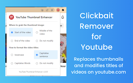 YouTube Clickbait Remover from Chrome web store to be run with OffiDocs Chromium online YouTube Clickbait Remover from Chrome web store to be run with OffiDocs Chromium online