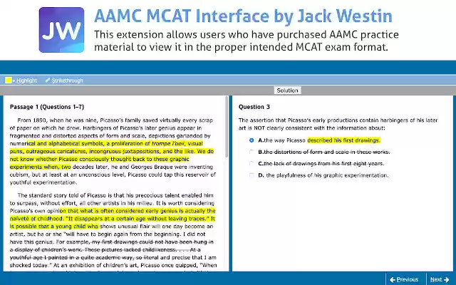 AAMC MCAT Interface by Jack Westin from Chrome web store to be run with OffiDocs Chromium online AAMC MCAT Interface by Jack Westin from Chrome web store to be run with OffiDocs Chromium online