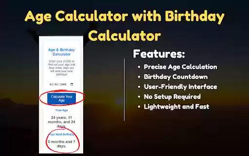Age Calculator with Birthday Calculator from Chrome web store to be run with OffiDocs Chromium online Age Calculator with Birthday Calculator from Chrome web store to be run with OffiDocs Chromium online