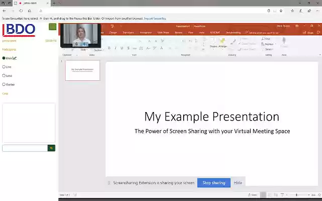 BDO Screensharing Extension from Chrome web store to be run with OffiDocs Chromium online BDO Screensharing Extension from Chrome web store to be run with OffiDocs Chromium online