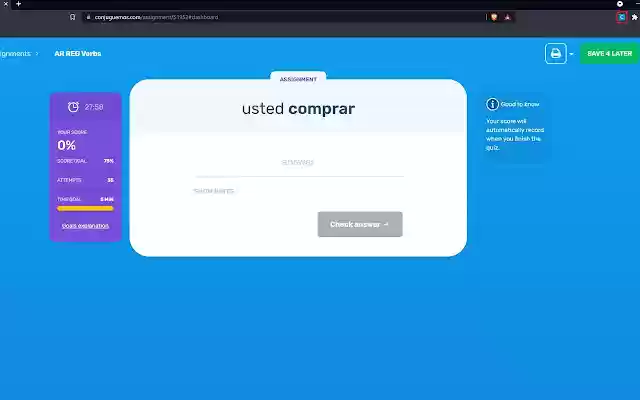 Conjuguemos Autocomplete from Chrome web store to be run with OffiDocs Chromium online Conjuguemos Autocomplete from Chrome web store to be run with OffiDocs Chromium online