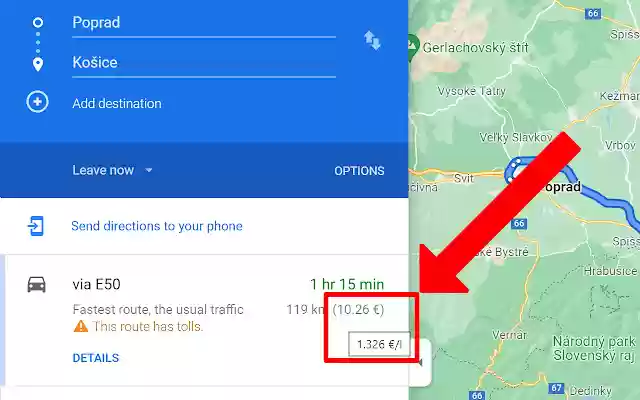 Cost of driving in Google Maps from Chrome web store to be run with OffiDocs Chromium online Cost of driving in Google Maps from Chrome web store to be run with OffiDocs Chromium online