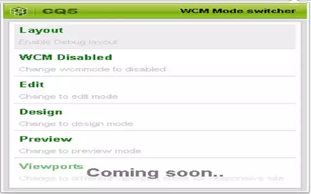 CQ WCM Switcher from Chrome web store to be run with OffiDocs Chromium online CQ WCM Switcher from Chrome web store to be run with OffiDocs Chromium online