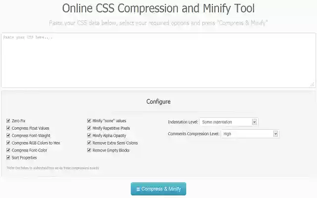 CSS Compressor and Minifier from Chrome web store to be run with OffiDocs Chromium online CSS Compressor and Minifier from Chrome web store to be run with OffiDocs Chromium online