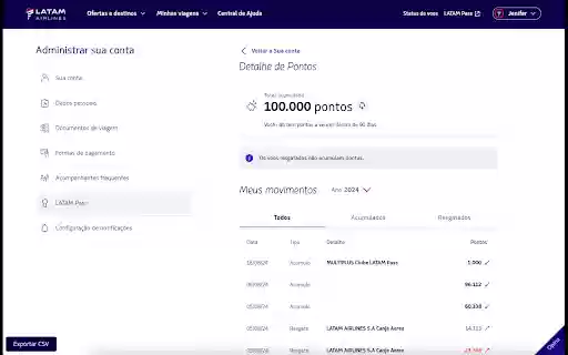 Extrato LATAM Pass em CSV from Chrome web store to be run with OffiDocs Chromium online Extrato LATAM Pass em CSV from Chrome web store to be run with OffiDocs Chromium online