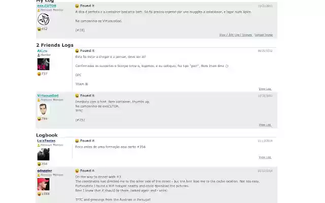 Geocaching.com Friends Logs from Chrome web store to be run with OffiDocs Chromium online Geocaching.com Friends Logs from Chrome web store to be run with OffiDocs Chromium online