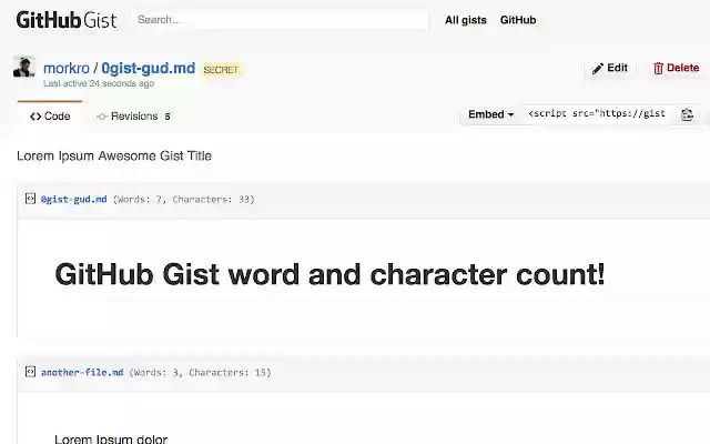 GitHub Gist Word Count from Chrome web store to be run with OffiDocs Chromium online GitHub Gist Word Count from Chrome web store to be run with OffiDocs Chromium online