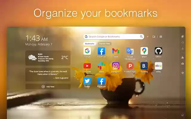 Homey: Productive and cozy start page from Chrome web store to be run with OffiDocs Chromium online Homey: Productive and cozy start page from Chrome web store to be run with OffiDocs Chromium online