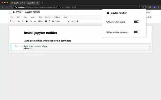 Jupyter Notifier from Chrome web store to be run with OffiDocs Chromium online Jupyter Notifier from Chrome web store to be run with OffiDocs Chromium online